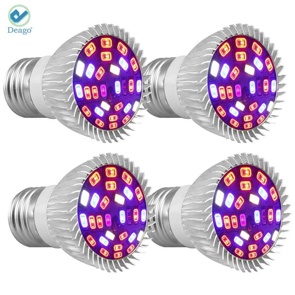 Deago 4 Pack Full Spectrum E27 LED Grow Light Bulb, 28W Grow Plant Light for Hydroponics Greenhouse Organic Indoor Plants