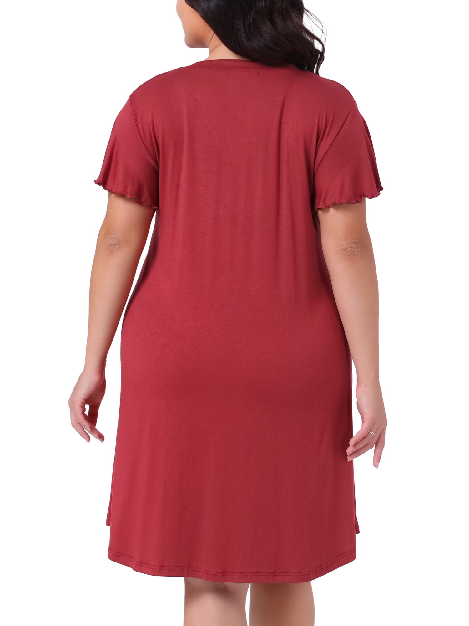 DARING DIVA Women's Plus Size V Neck Ruffle Short Sleeve Nightgowns 1X Burgundy