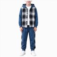 thumbnail image 4 of NOLDARES 7 Y 2Pcs Boys Clothes Sweatsuit Set Hoodie Flannel Plaid Shirt and Jogger Pants for Kids Fall Winter Spring Outfits, 4 of 4