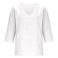 thumbnail image 5 of Women's V Neck 3/4 Sleeve Linen Blouse Loose Fit Solid Color Summer Top, 5 of 7
