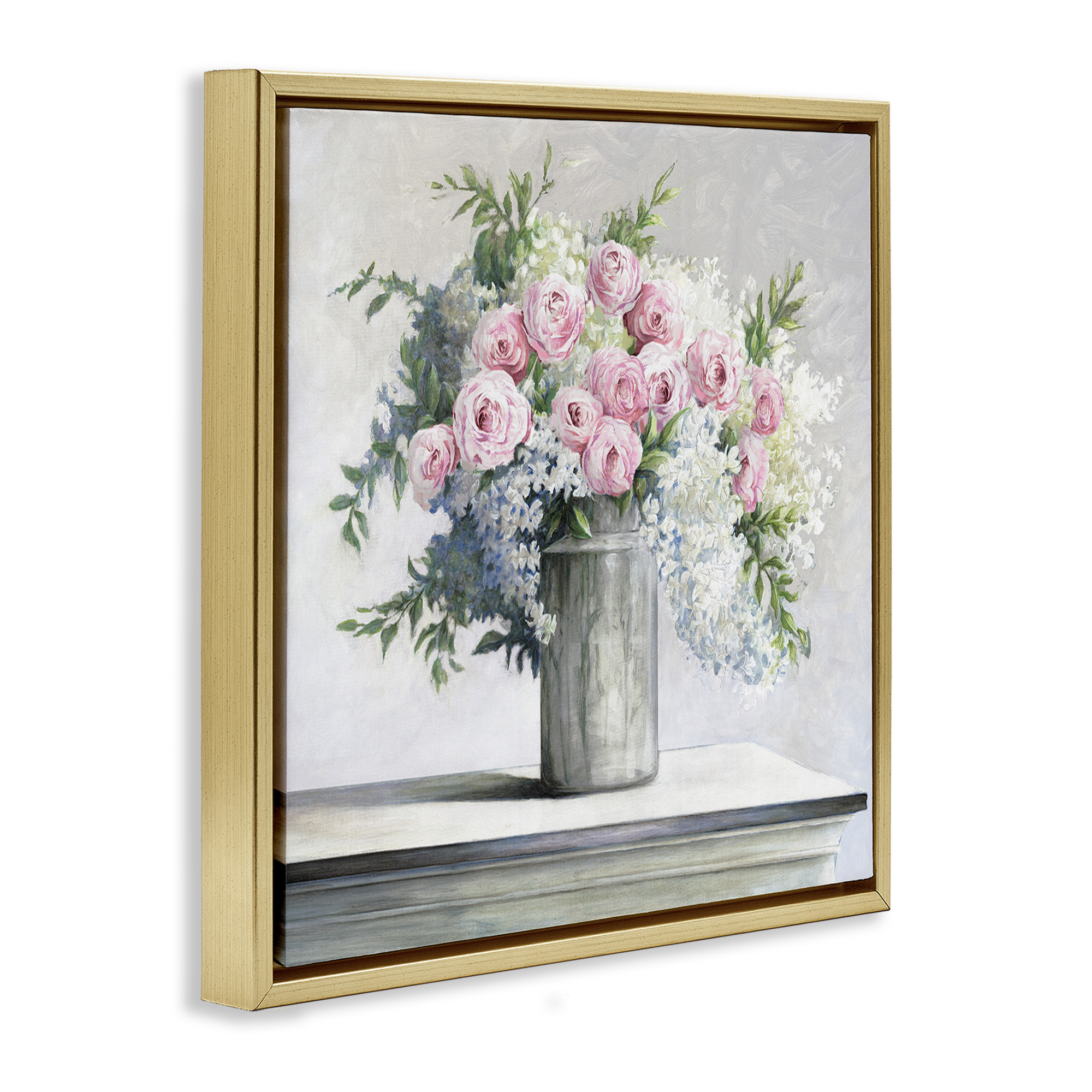 Stupell Industries Soft Pink Roses Botanical & Floral Painting Gold Floater Framed Art Print Wall Art, 18 x 18