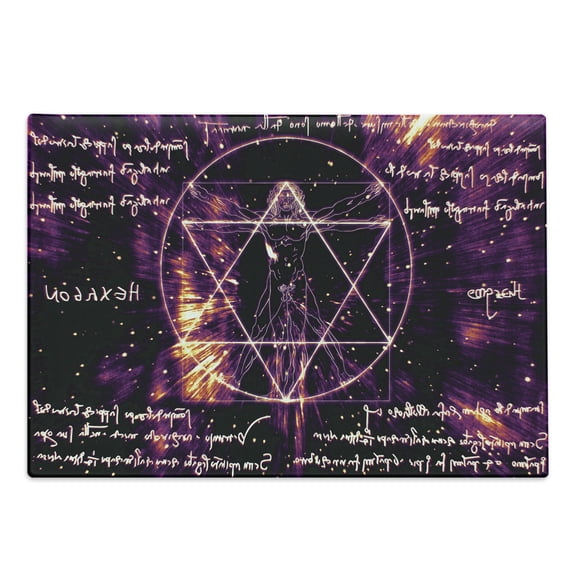 Geometry Cutting Board, Vitruvian Man with Occult Themes Secret of the Universe Graphic, Decorative Tempered Glass Cutting and Serving Board, Large Size, Purple, by Ambesonne