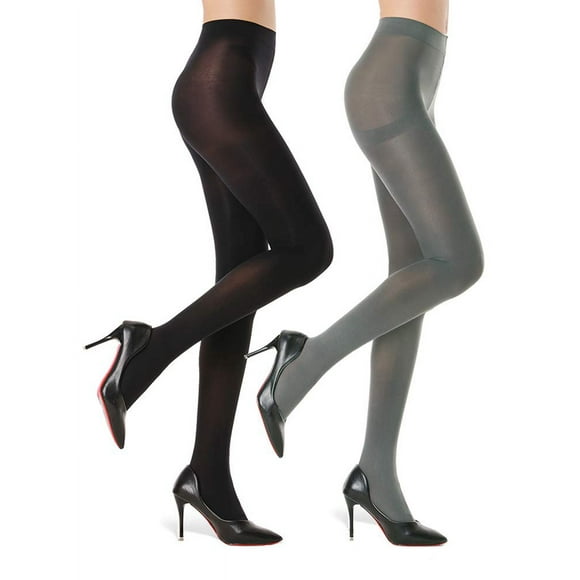 G&Y 2 Pairs Semi Opaque Tights For Women - 70D Microfiber Control Top Pantyhose (Xl Black & Grey)