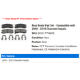 thumbnail image 2 of Rear Brake Pad Set - Compatible with 2000 - 2010 Chevy Impala 2001 2002 2003 2004 2005 2006 2007 2008 2009, 2 of 2
