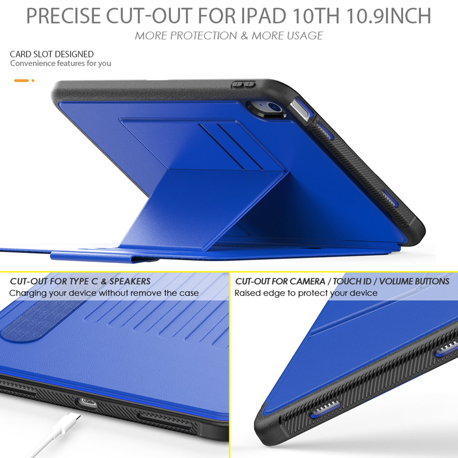 Dteck Case for iPad 11-inch (A16) 2025 / iPad 10th Generation 10.9-inch,Luxury Business Leather Smart Case Heavy Duty Rubber Card Holder Kickstand Folio Magnetic Cover with Pencil Holder,Blue