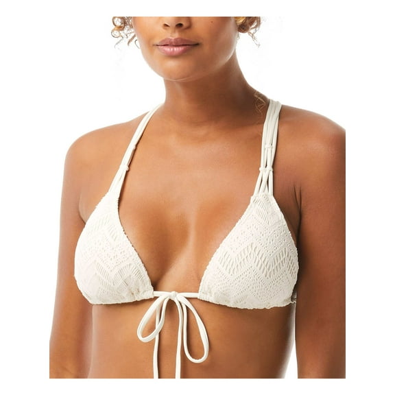 VINCE CAMUTO SWIM Women's Ivory Stretch Tie Macrame Removable Cups Strappy Crochet Triangle Swimsuit Top M