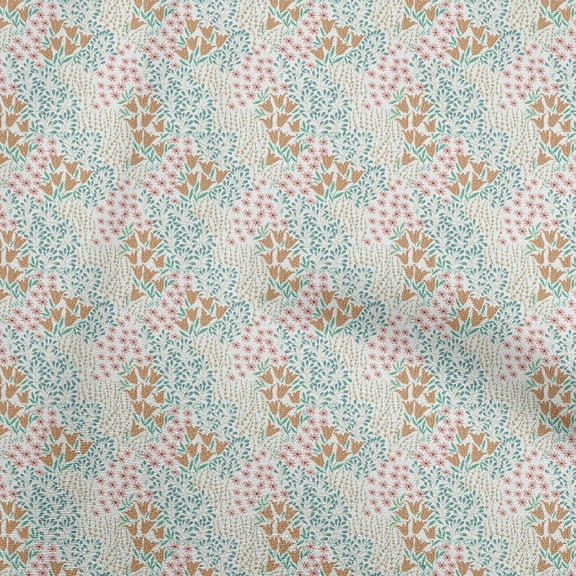 oneOone Polyester Spandex White Fabric Asian Floral Fabric For Sewing Printed Craft Fabric By The Yard 56 Inch Wide