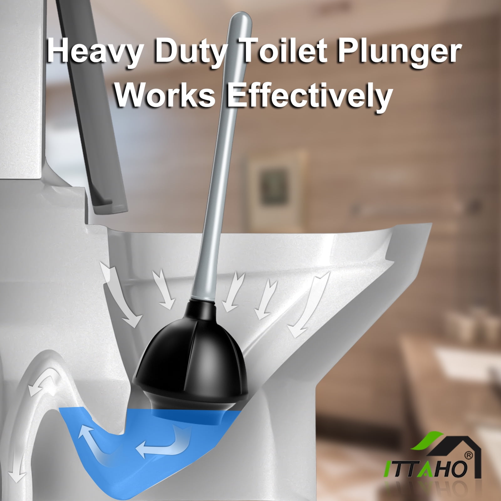 ITTAHO 2-in-1 Toilet Plunger & Toilet Bowl Brush Set, Bathroom Cleaning Tool with Holder