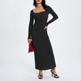 thumbnail image 4 of PENGXIANG Robe à Manches Longues pour Femmes Col Carré Robe Moulante Tricotée Unie Robe Crayon Extensible Tenue de Club, 4 of 6