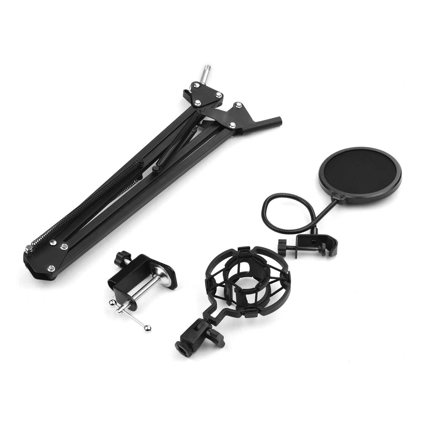 Adjustable Foldable Microphone Stand Heaby Duty Metal Mic Arm Bracket with Shock Proof Holder Windshield Filter for Studio Recording Live Video Broadcasting Online Singing