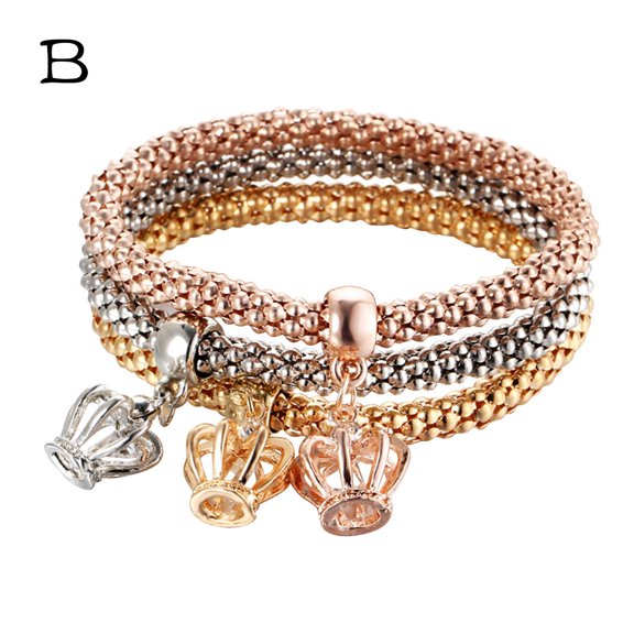 WWG Bracelets for Women Multilayer Bracelets - 3PCS Gold/Silver/Rose Gold Corn Chain Bracelet for Women Heart Shaped Stretch Bracelet for Valentine's Day Mother's Day Christmas Birthday Gifts