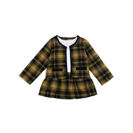 

Suanret Baby Girls Coat Dress Plaid Printing British Style Cute Princess Outfits