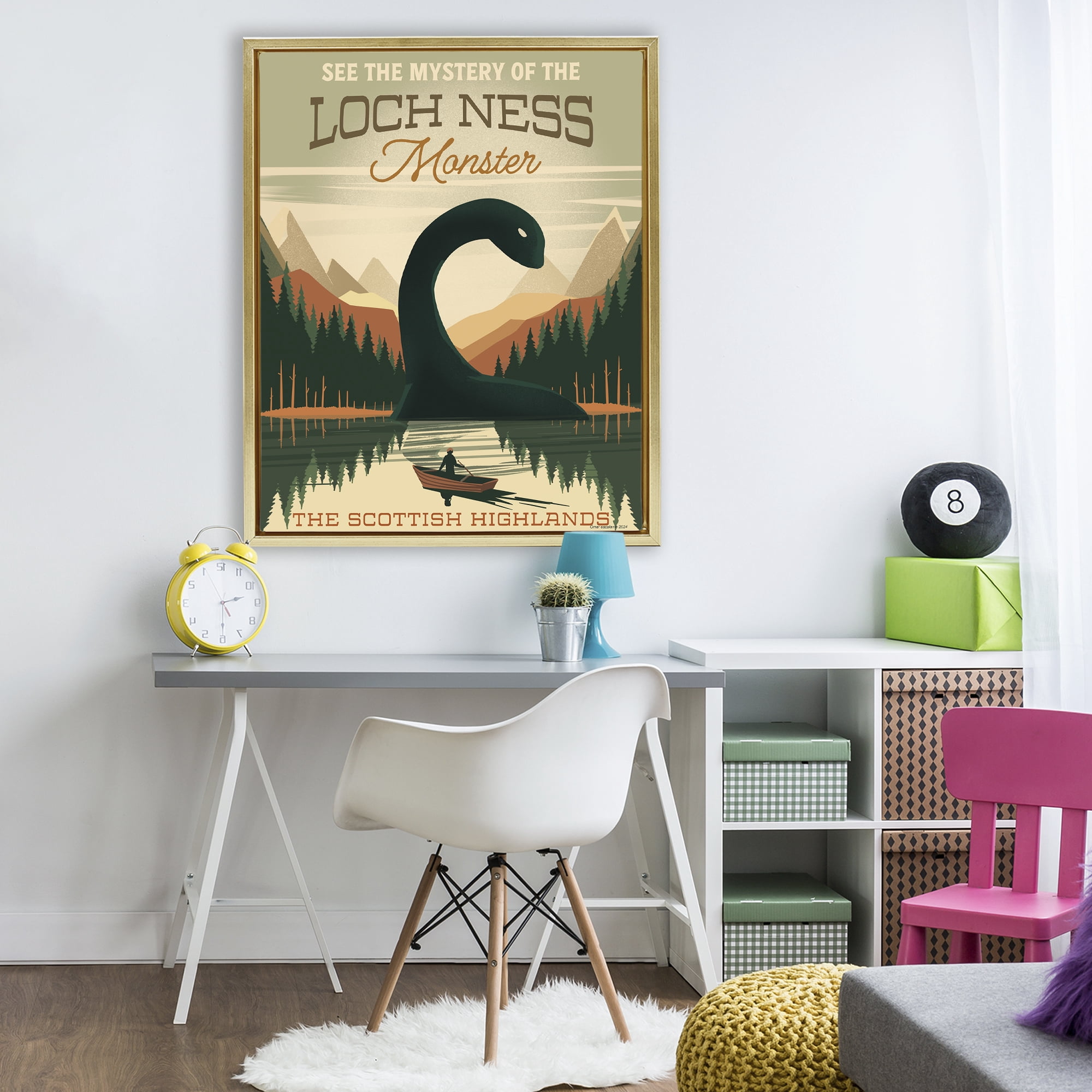 Stupell Industries Folklore Monster Tourism Gold Framed Floater Canvas Wall Art, design by Omar Escalante