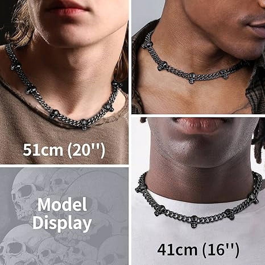 ChainsHouse Men's Black Gothic Punk Necklace Stainless Steel 9mm Thick Skull Link Chain Necklaces Jewelry Gift, 20"