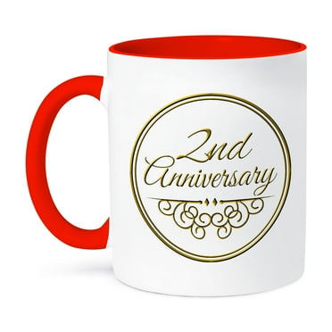 3dRose, Gift For 2nd Anniversary - Gold Text For Celebrating Wedding Anniversaries 2 - Second Two Years Together, 11oz Two-Tone Red Mug