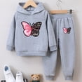 thumbnail image 2 of Eandarui Kids Girls Cute Tracksuit Kids Butterfly Print Outfit Fleece Hoodie Sweatshirt with Jogger Grey 100, 2 of 5