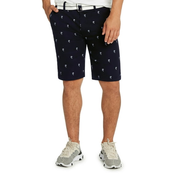 9 Crowns Men's Flat Front Flamingo Palm Stretch Belted Casual Shorts (30, Navy/White)