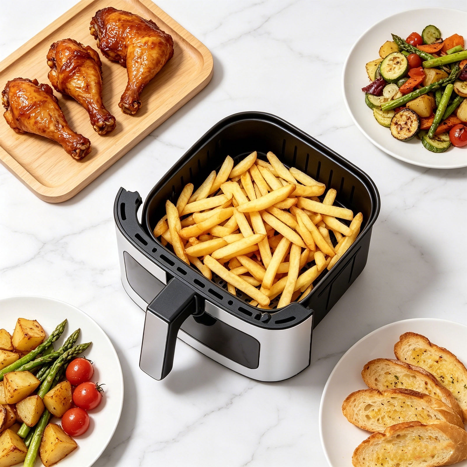 Casabay 6.34 QT Air Fryer with Viewing Window, 1500W 8-in-1 Electric Hot Air Fryer Oven, Digital Display, Compact Multi-Functional Cooker for Home Kitchen, White