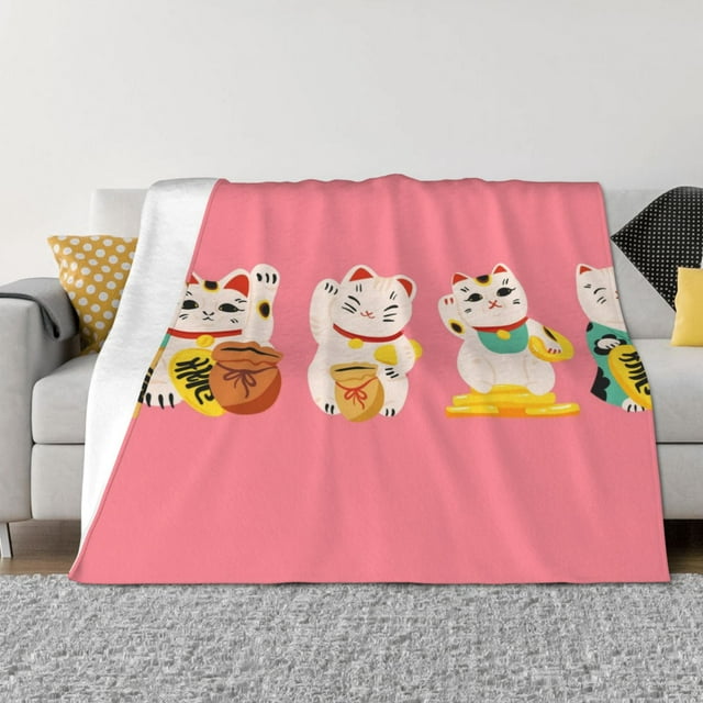Cauagu Cute Cat Pattern Fleece Throw Blanket, Horizontal Fleece Bedding Home Decor for Couch & Bed All Season Use-40"x30"