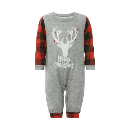 

SUNSIOM Matching Family Christmas Pajamas Set Casual Long Sleeve Deer Print Tops Plaid Pants Sleepwear Set
