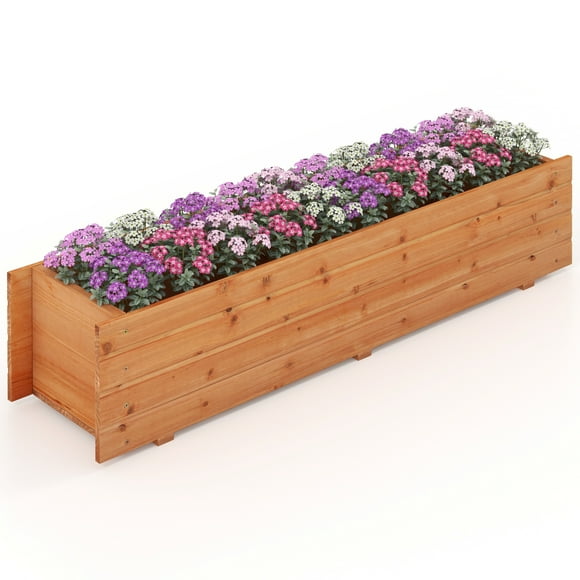 Patiojoy Raised Garden Bed, 44"x 11"x 10"Wood Rectangle Planter Box with Drainage Holes Water-resistant Paint