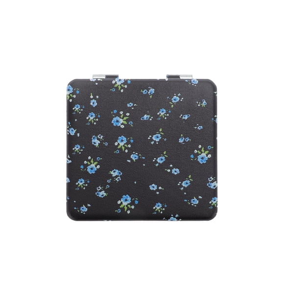 Espejo de Maquillaje Floral 1 Pc Único para Viajes Vacacionales Negro PU Acero Inoxidable Vidrio