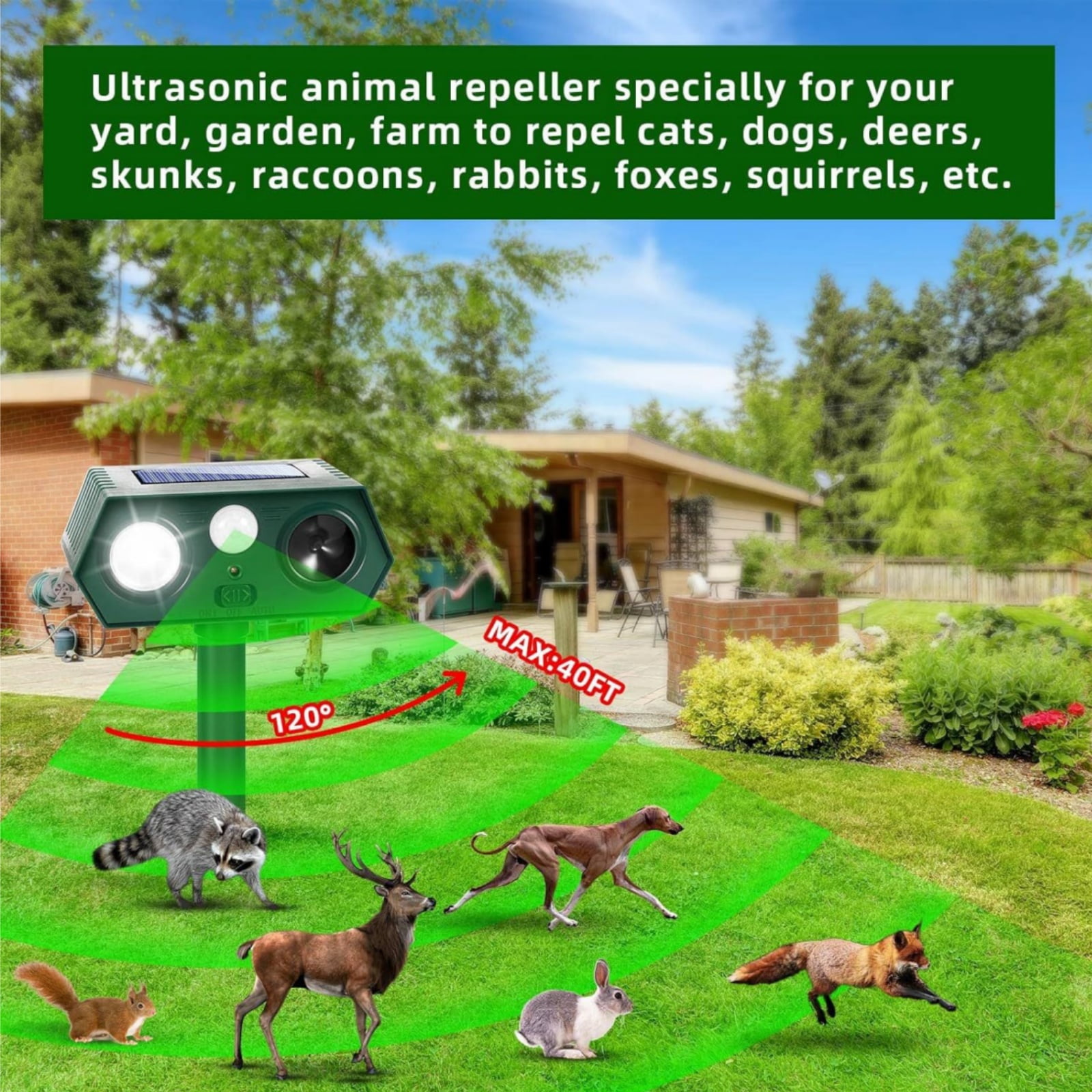 Paddsun Solar Animal Traps,2 Pack Ultrasonic Cat Traps Outdoor Waterproof Deer Deterrent for Bird Dog Skunk Squirrels Deterrent with Motion Detection Flash Lights for Outdoor Farm