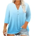 thumbnail image 3 of Plus Size Women's Casual Printed 3/4 Sleeve V-Neck Blouse Shirt Top Fashionable Comfortable Loose Fit Tunic Length Floral Print | CSEONE,Light Blue XL, 3 of 9