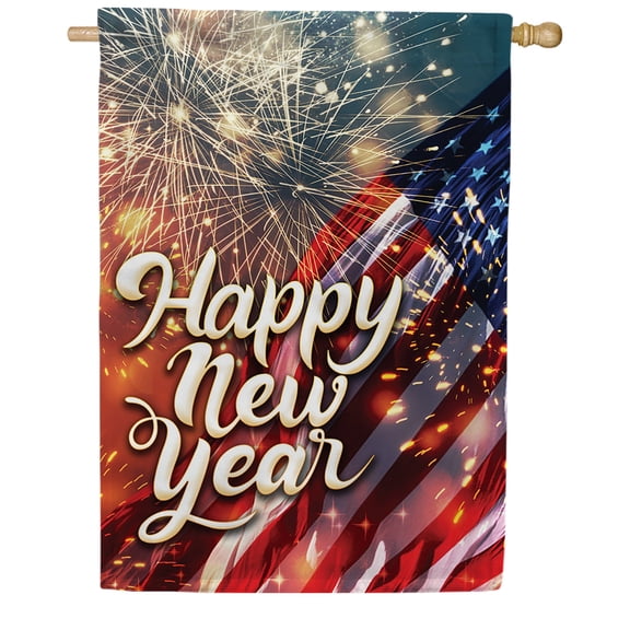 America Forever Happy New Year America Patriotic House Flag, 28 x 40 inch Double Sided, United States Fireworks Banner, Red White Blue Outdoor Decor, Celebration Yard Decorations, USA Design