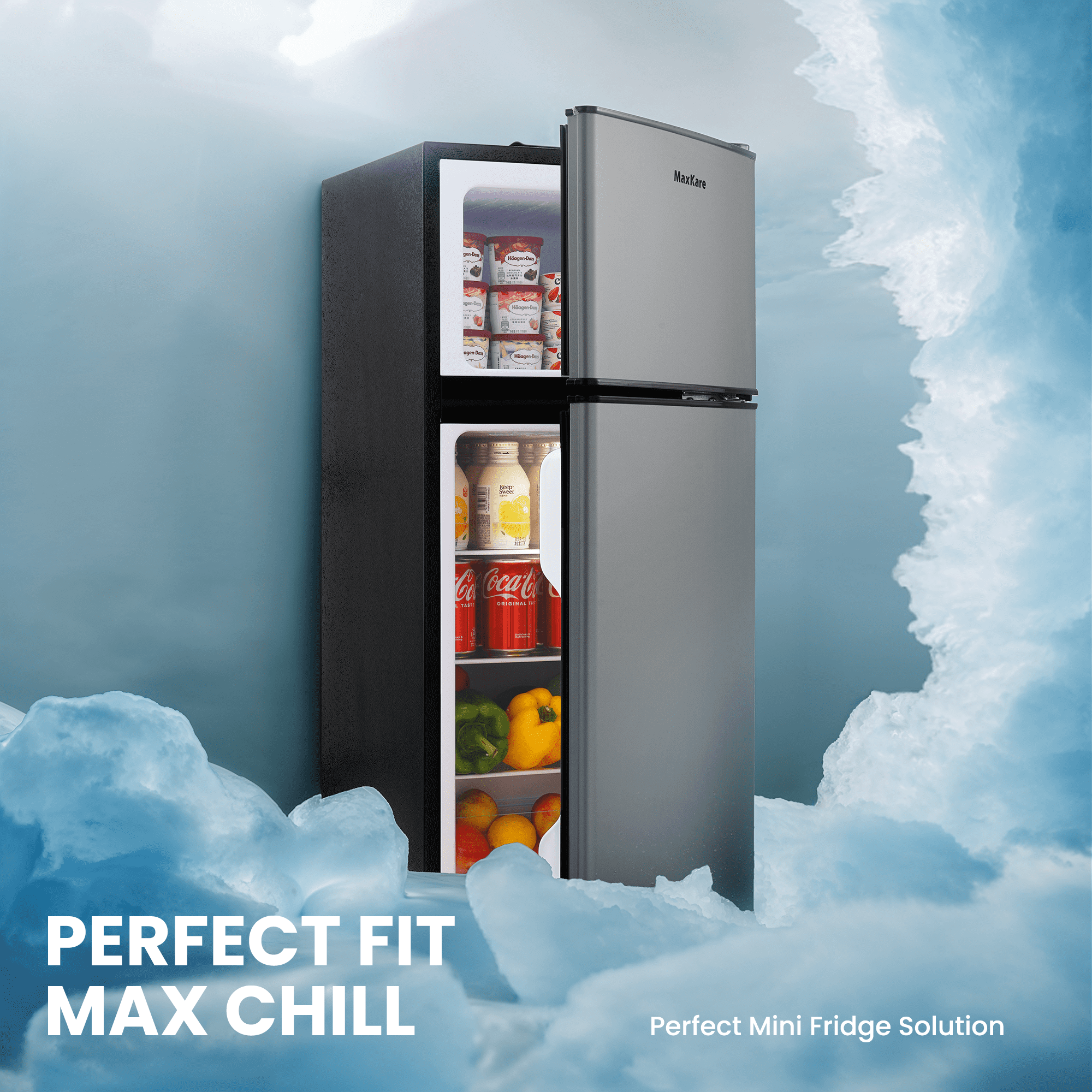 MaxKare 3.6 cu.ft Mini Fridge with Freezer, Perfect for Dorm, Small Spaces, Large Capacity, Energy Efficient- Dark Gray