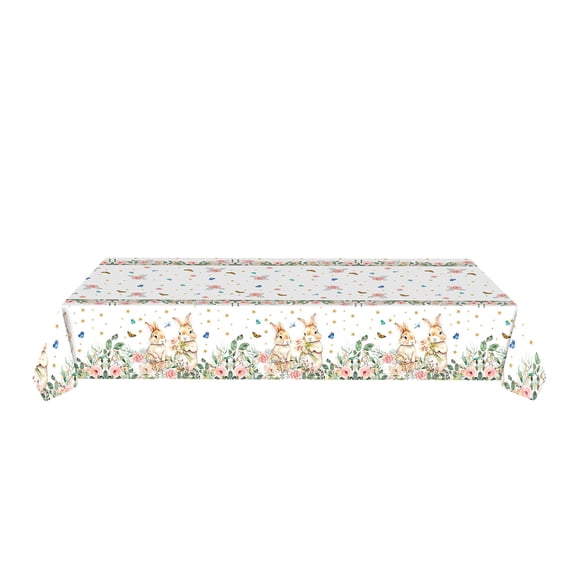 Easter Tablecloth, Disposable Plastic Table Cover for Holiday Dining, White Rectangular Table Cloth for Family Meals, Parties, and Festive Gatherings, Fits Various Table Sizes