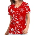 thumbnail image 1 of Pntutb Navidad Moda Mujer Cuello en V Casual Manga corta Impreso Bolsillos Señoras tops Blusa Pntutb Pntutb-5094, 1 of 5