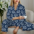 thumbnail image 6 of Daiia Navy Nautical for Women's Long-Sleeved Pajama Set – Soft & Comfortable Sleepwear Button-Up Pajamas Cozy Lounge Wear-Small, 6 of 7