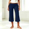 thumbnail image 2 of Fold Over Capri Pants for Women Low Rise Wide Leg Yoga Capris Summer Cute Going Out Flowy Cropped Gaucho Pants Navy L, 2 of 8