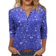 thumbnail image 2 of Ailaofu 3/4 Length Sleeve Womens Tops with Button Dressy Casual V Neck Summer Outfits Early Fall Fashion Clothes, 2 of 5
