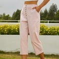 thumbnail image 4 of QUYUON Cropped Wide Leg Pants Womens Capris with Pockets Casual Summer Cotton Linen High Waisted Capris with Buttons Ladies Back Elastic Waist Work Capris Breathable Capris, Style P37 Pink S, 4 of 8