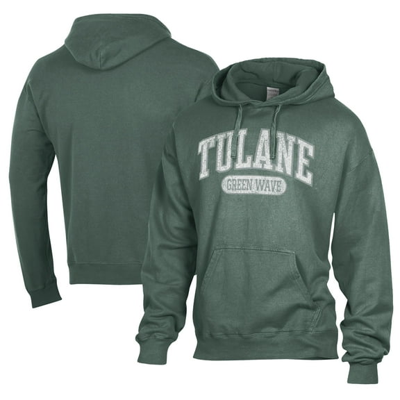 Men's Comfort Wash  Green Tulane Green Wave Lightweight Fleece Pullover Hoodie
