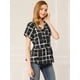 thumbnail image 4 of Blusa A Cuadros Cuello V Manga Corta Cintura Con Cordón Peplum Allegra K Negro L, 4 of 6