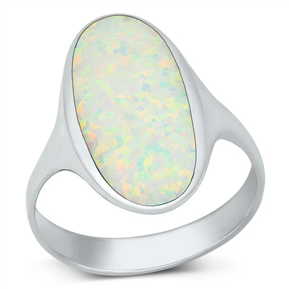 CHOOSE YOUR COLOR White Simulated Opal Chunky Statement Ring .925 Sterling Silver Band CZ Female Size 10