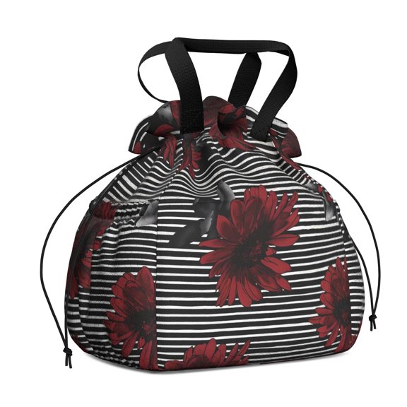 Pioneer Flower Floral Print Pattern Drawstring Lunch Bag Women - Drawstring Lunch Bag Insulated for Work Office - Stain-Resistant Large Lunchbags for Women with Multi-Pockets