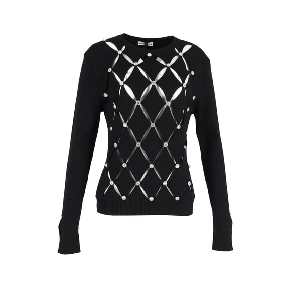 Pre-Owned Paco Rabanne Crystal-Embellished Cutout Sweater in Black Merino Wool