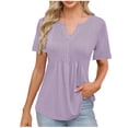 thumbnail image 1 of Camisas de Manga Corta para las Mujeres Casual Color Sólido Plisado V-Cuello Blusas, Moda Verano Top para Diario Y Fiesta, 1 of 7