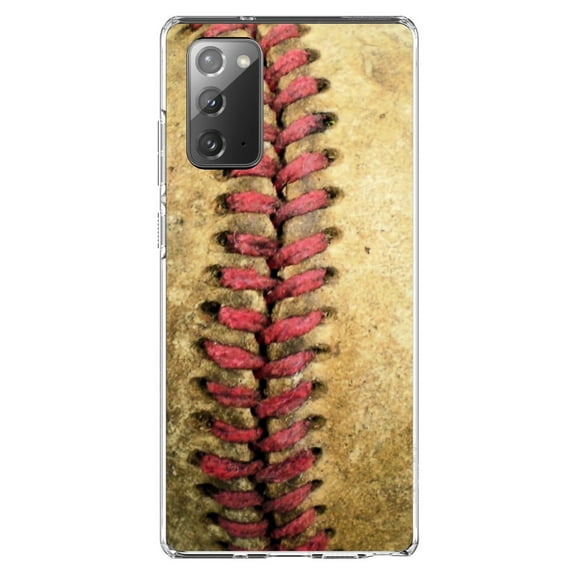 DistinctInk Clear Shockproof Hybrid Case for Samsung Galaxy Note 20 (6.7" Screen) - TPU Bumper, Acrylic Back, Tempered Glass Screen Protector - Old Baseball Stitch - Baseball