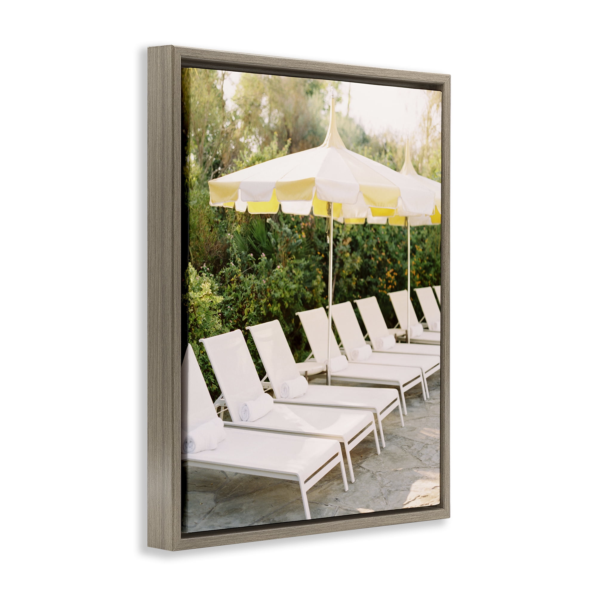 Stupell Industries Summer Pool Chairs Landscape Photography Brown Floater Framed Canvas Art Print Wall Art, 25 x 31
