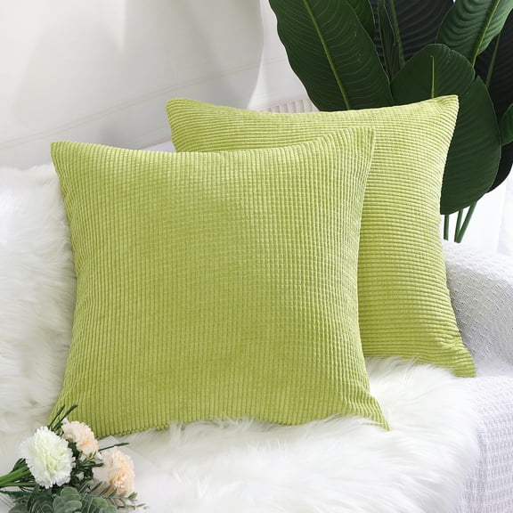 PiccoCasa 2 Piece Throw Pillow Cases Corn Striped Cushion Covers, Green Yellow 20" x 20"