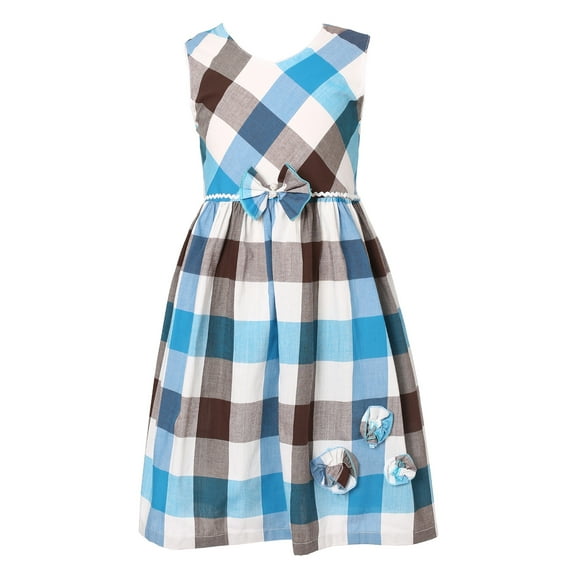 Richie House Girls' Plaid Sundress with Flower Accents RH1971