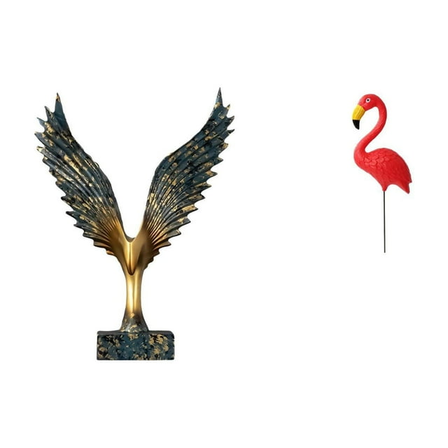 Estatua de la casa,Estatua de ala hecha a mano,artesanía de resina para cafetería,Estatua de estaca de jardín,Adorno de flamenco para jardín,patio,porche,Estatua de