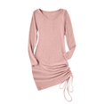 thumbnail image 5 of TrendOFT Womens Sweater Dresses Lantern Sleeve Casual Scoop Neck Fall Knit Mini Pullovers Jumper Sweaters Pink XL, 5 of 6