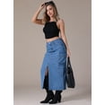 thumbnail image 2 of Unique Bargains Women's Front Split Flap Pockets Maxi Denim Skirt M Blue, 2 of 7