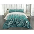 thumbnail image 2 of Ambesonne Turquoise Quilted Bedspread Set 3 Pcs, Botany Thisle Floral Art, King Size, Pale Teal Seafoam, 2 of 4